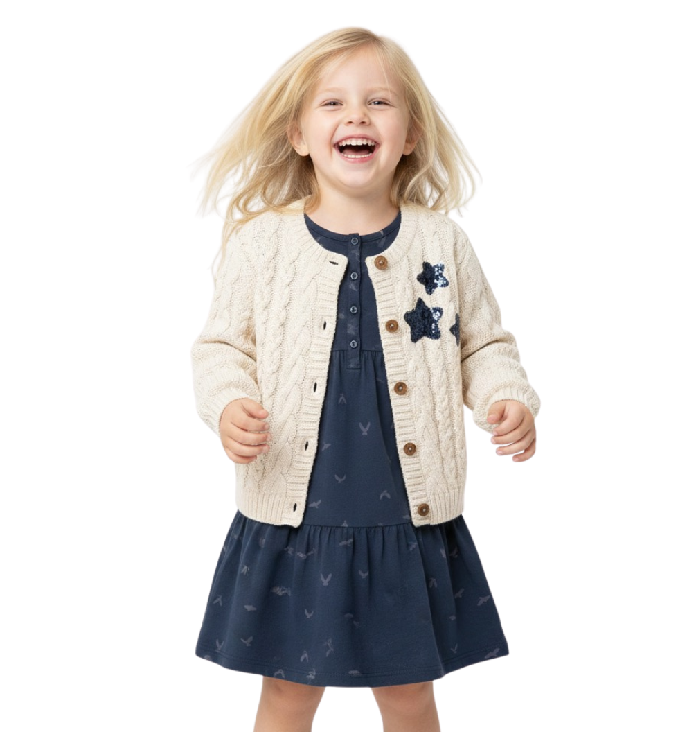 2er Set | Blaues Kleid mit Strickjacke