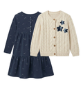 2er Set | Blaues Kleid mit Strickjacke
